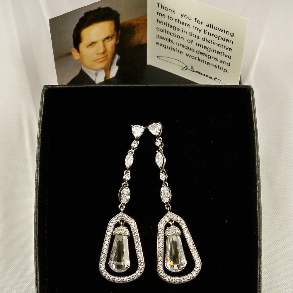 New Jean Dousset Cubic Zirconia Silver Dangle Earrings